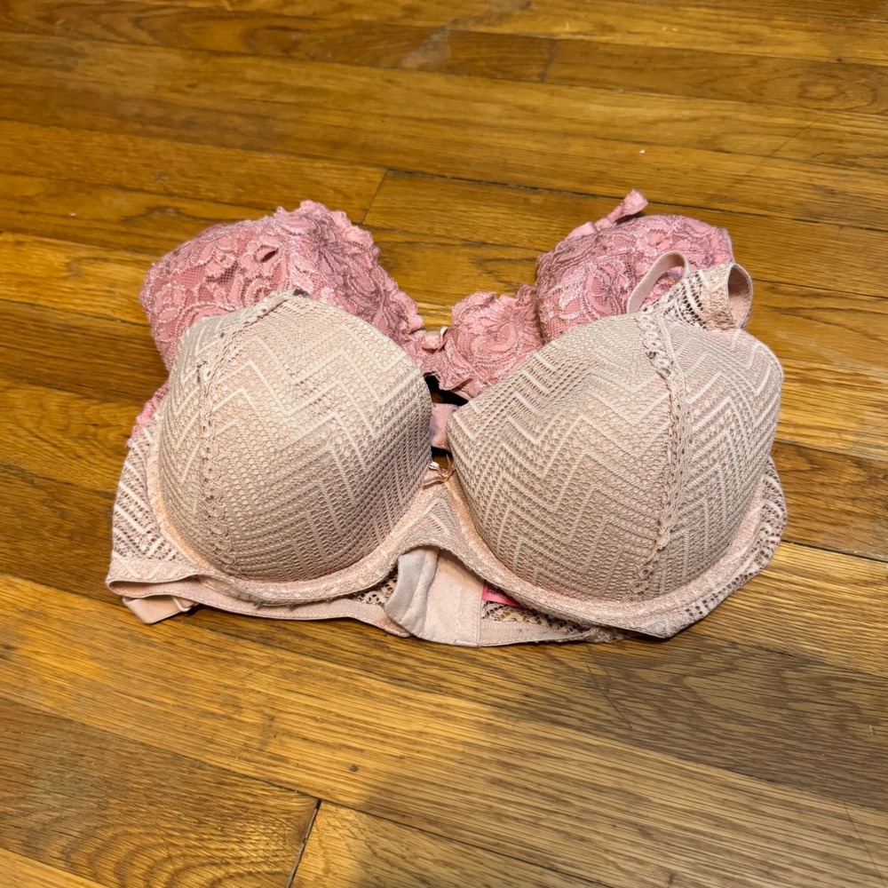 Fruit of the Loom Fresh Collection Lace Underwire Bra Set 38D Tan Pink FT679
